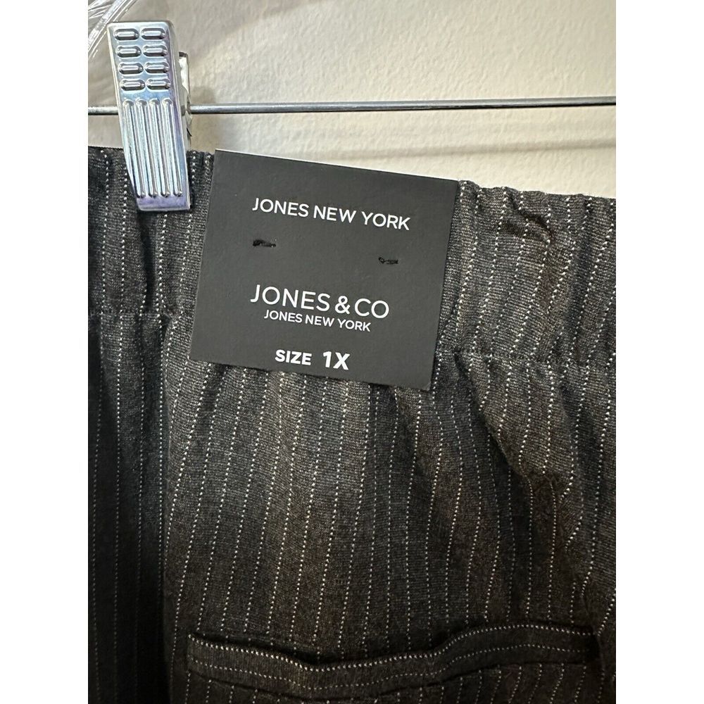 Jones & Co Stretch Wide Leg Womens Pants 1X‎  Striped Grey  Pockets High Rise - Picture 10 of 11